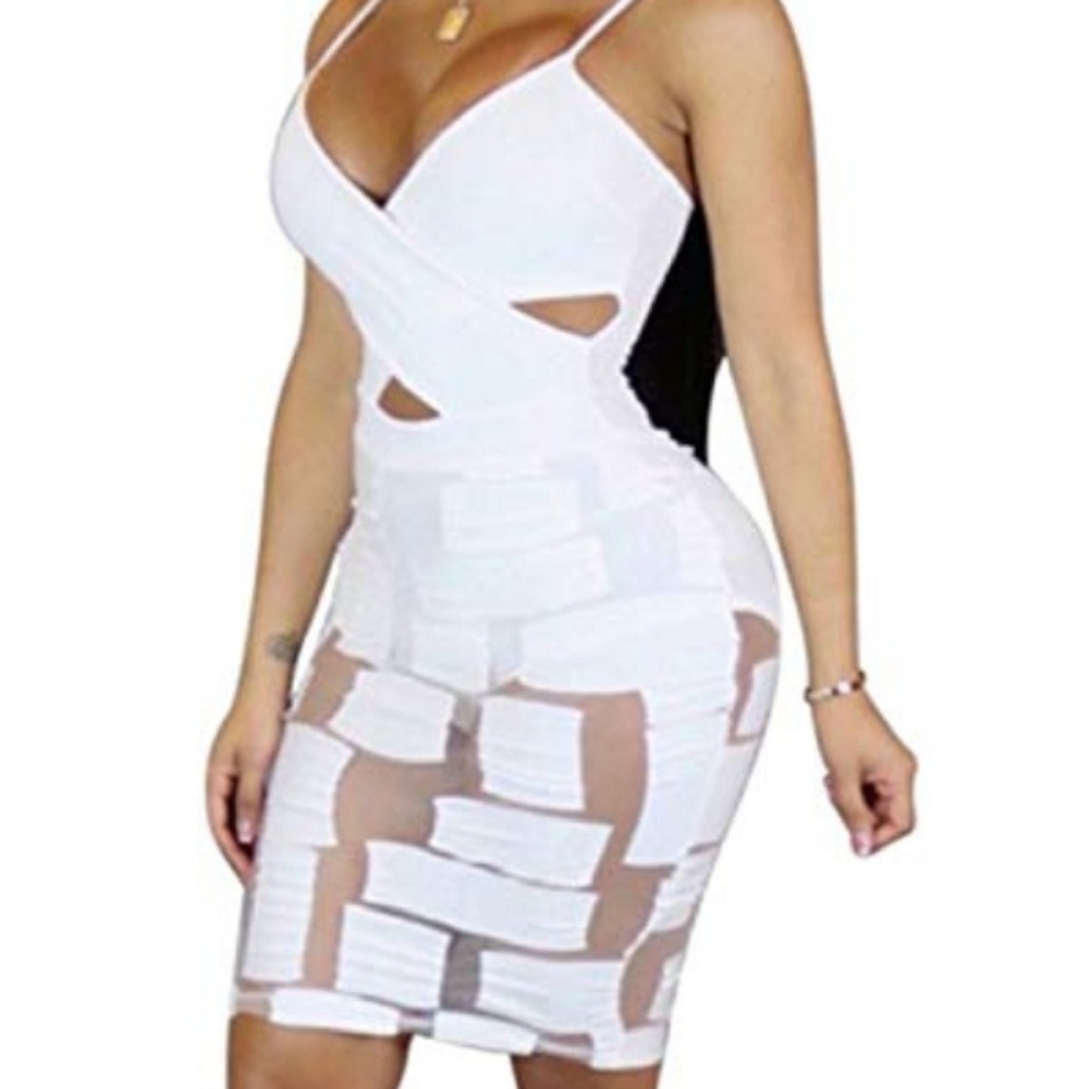 Sexy V Neck See-thru Midi Dress